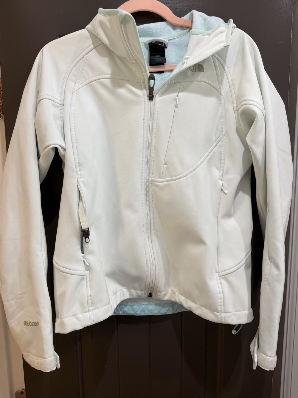 North Face Apex RECCO Softshell Jacket White Hooded Ski Hiking Gorpcore Medium